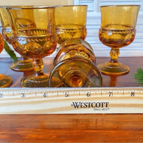 VINTAGE Indiana Glass Co. Kings Crown Royal Amber Goblets - Set of 6 - Picture 6 of 10